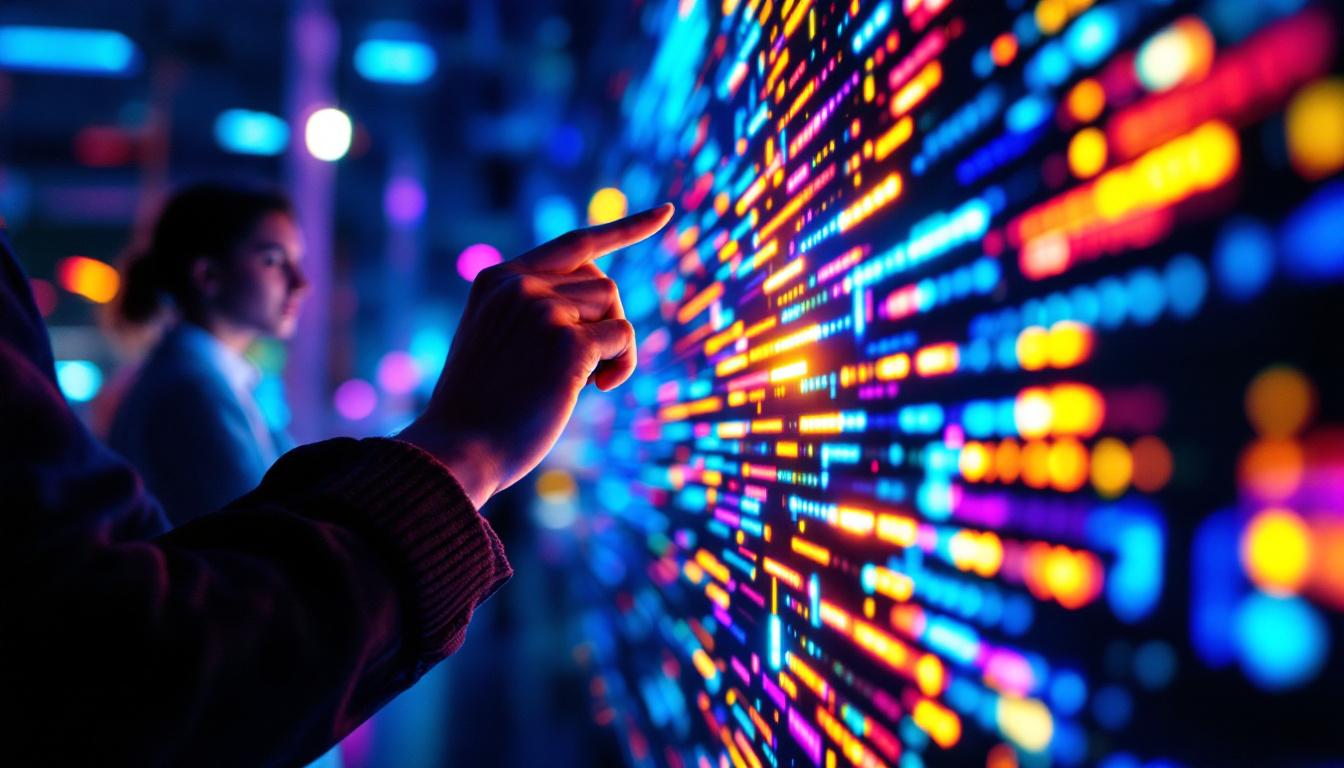 A photograph of a close-up of a vibrant led display showcasing dynamic colors and patterns