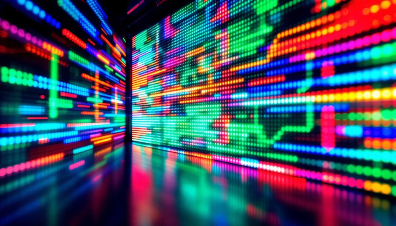 A photograph of a vibrant led display featuring a 2x2 matrix configuration