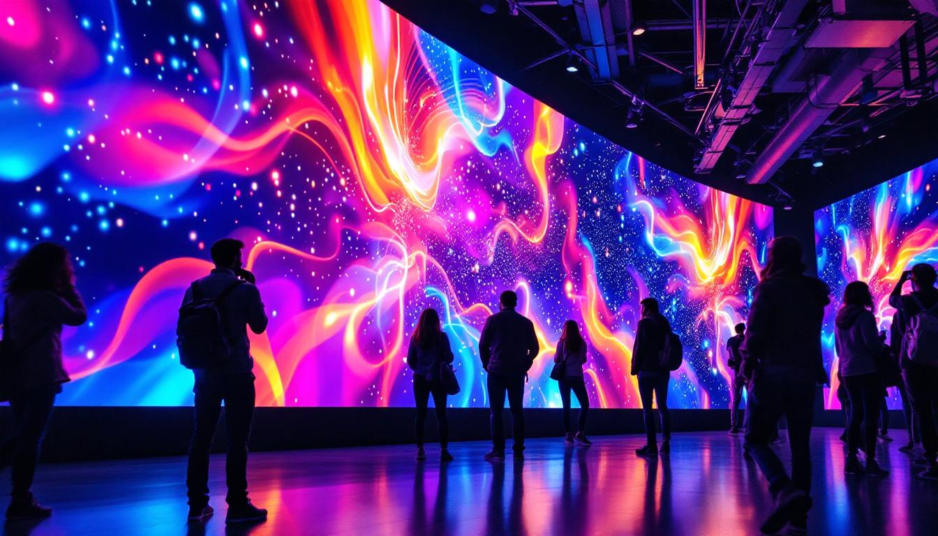 A photograph of a vibrant led display in an engaging setting