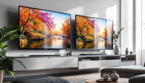 A photograph of a side-by-side comparison of an led tv and an lcd tv