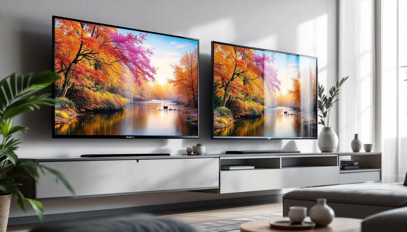 A photograph of a side-by-side comparison of an led tv and an lcd tv