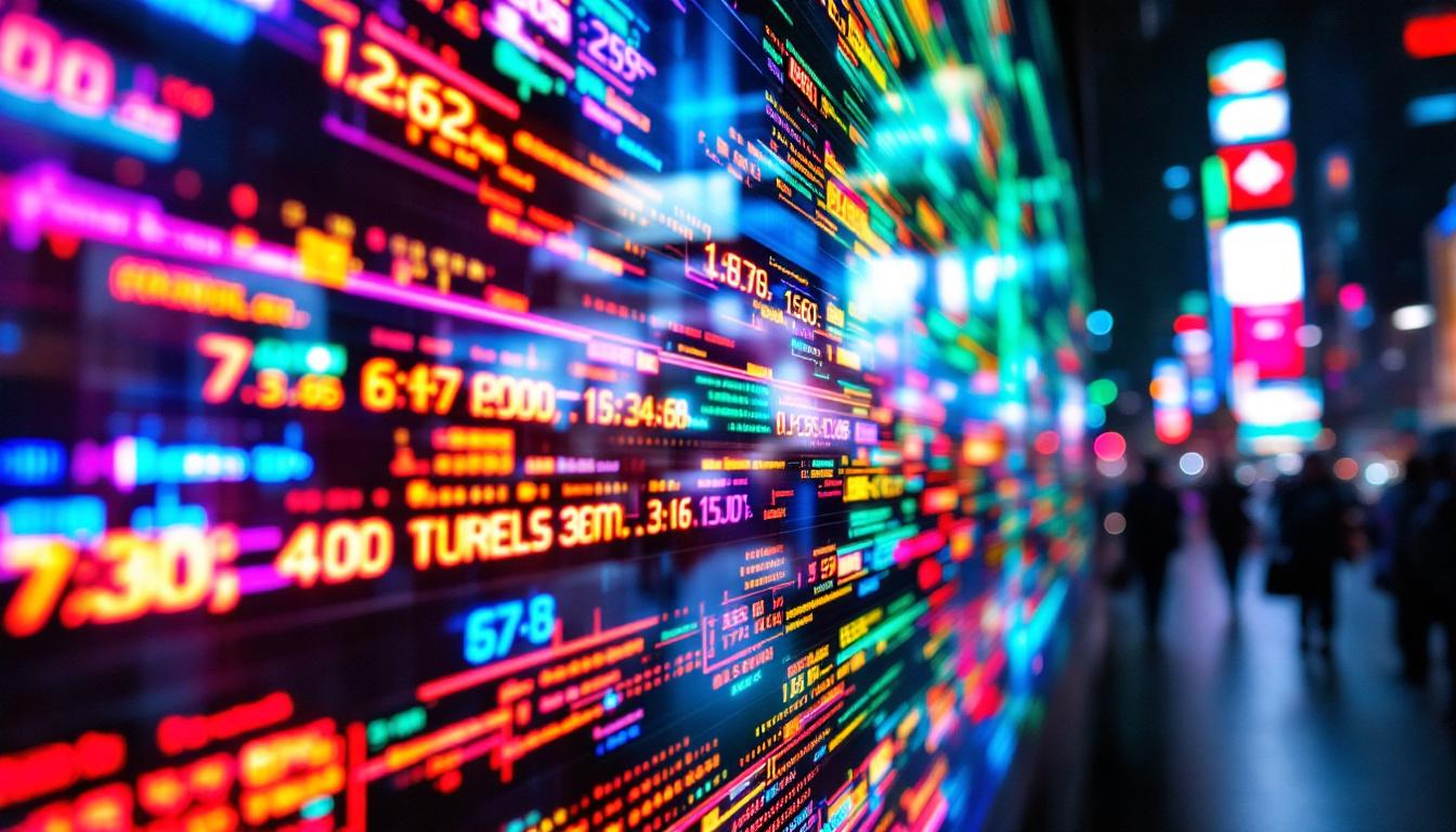 A photograph of a close-up view of a vibrant led display showcasing various standard resolutions