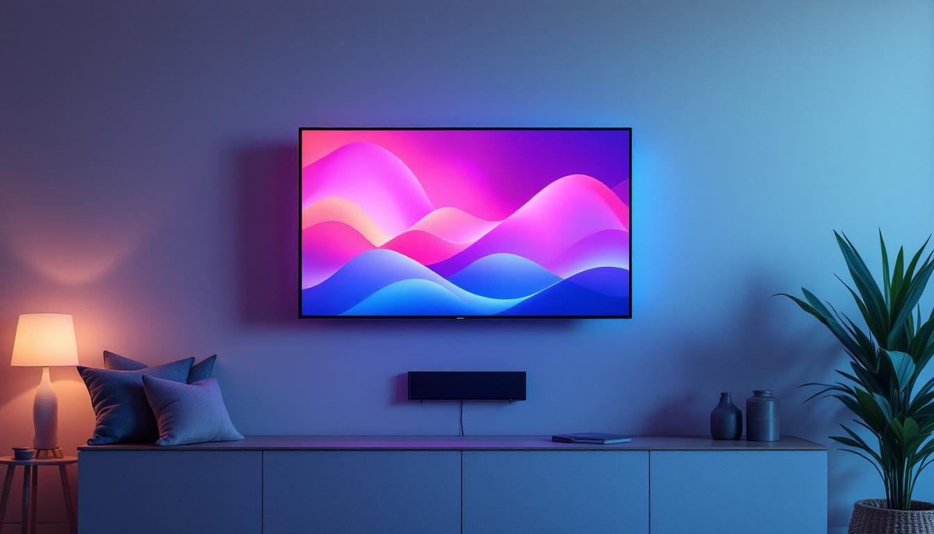 A photograph of a sleek 32-inch hdtv mounted on a stylish wall