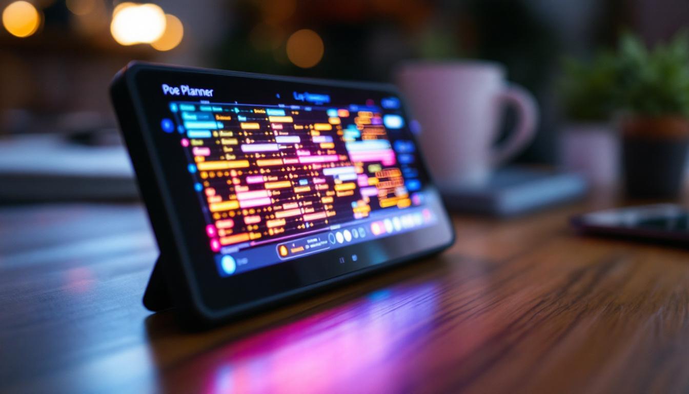 A photograph of a close-up shot of the poe planner's led display in action