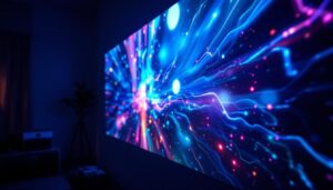 A photograph of a vibrant led projector in action