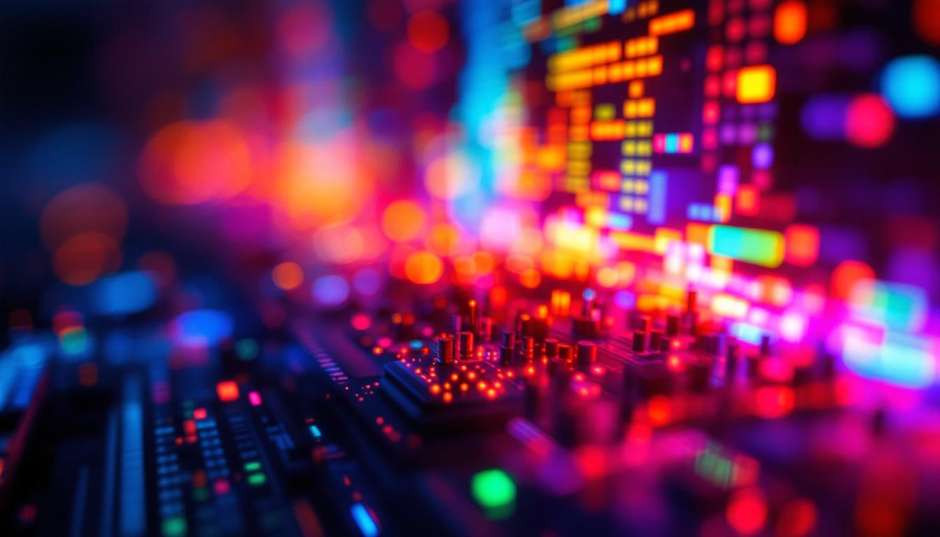 A photograph of a close-up view of an lcd screen displaying vibrant colors