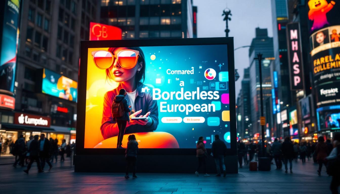 A photograph of a vibrant led display in a bustling urban setting