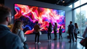 A photograph of capture a photograph of a vibrant interactive led display in use