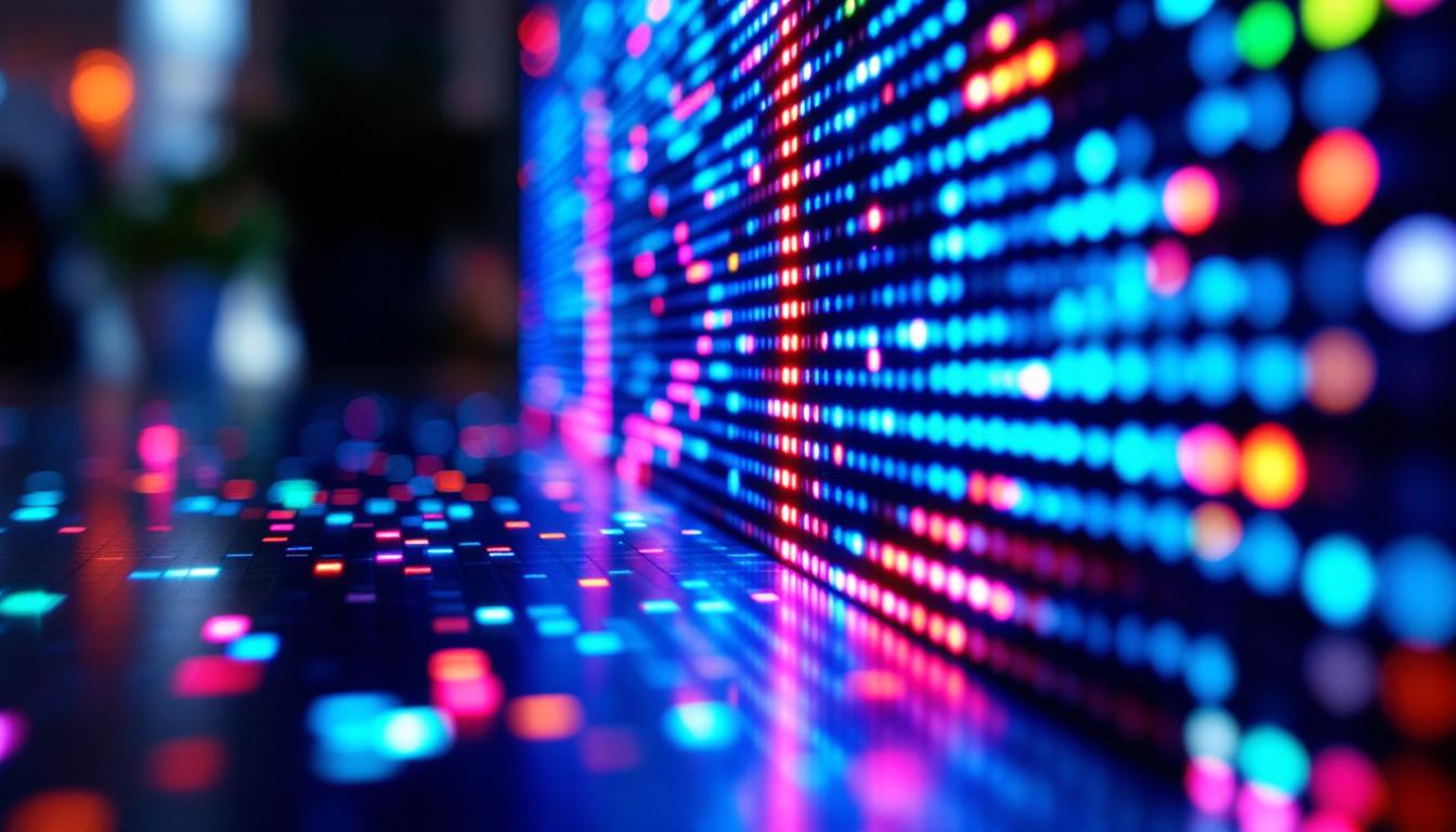 A photograph of a close-up of a vibrant 2x2 led display in action