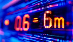 A photograph of a close-up of a digital led display showing a measurement conversion from 0.6 inches to millimeters