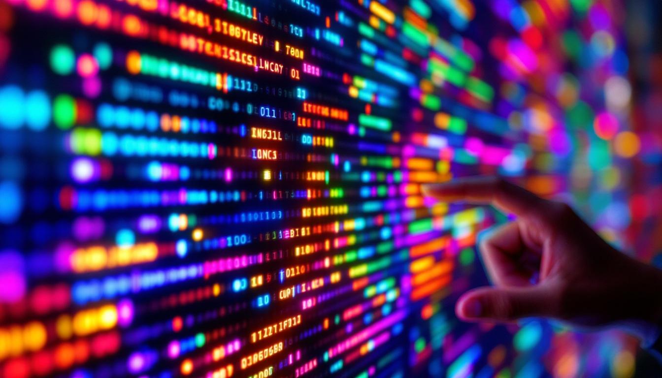 A photograph of a close-up shot of a vibrant led display showcasing various colors and details
