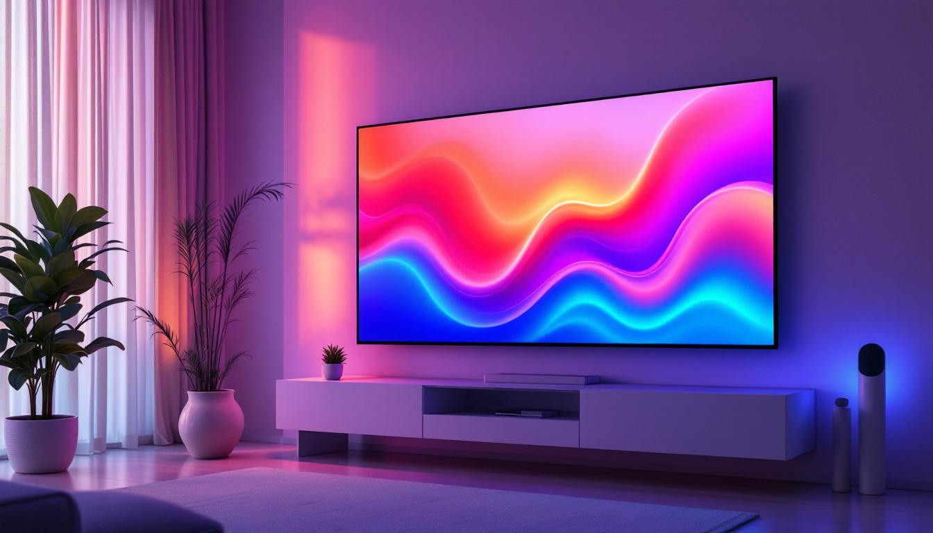 A photograph of a sleek touch panel tv with an led display in a modern living room setting