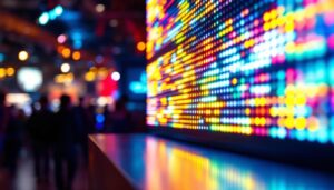 A photograph of a vibrant led display in action