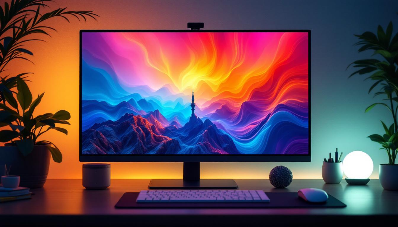 A photograph of a sleek lcd monitor displaying vibrant colors and sharp images