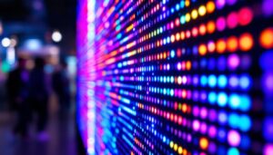 A photograph of a vibrant led display in action