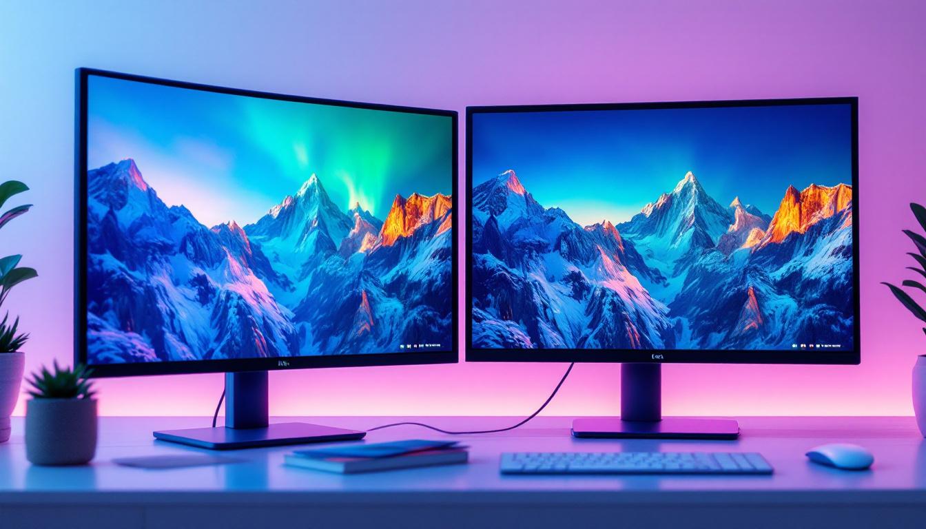 A photograph of a side-by-side comparison of an lcd monitor and an led monitor