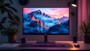 A photograph of a sleek 25-inch led monitor displaying vibrant colors and sharp images