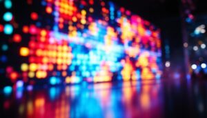 A photograph of a vibrant led display in action