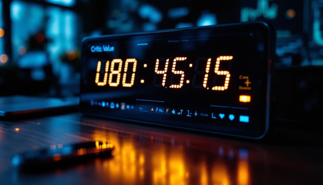 A photograph of a sleek led display showing a critical value calculation