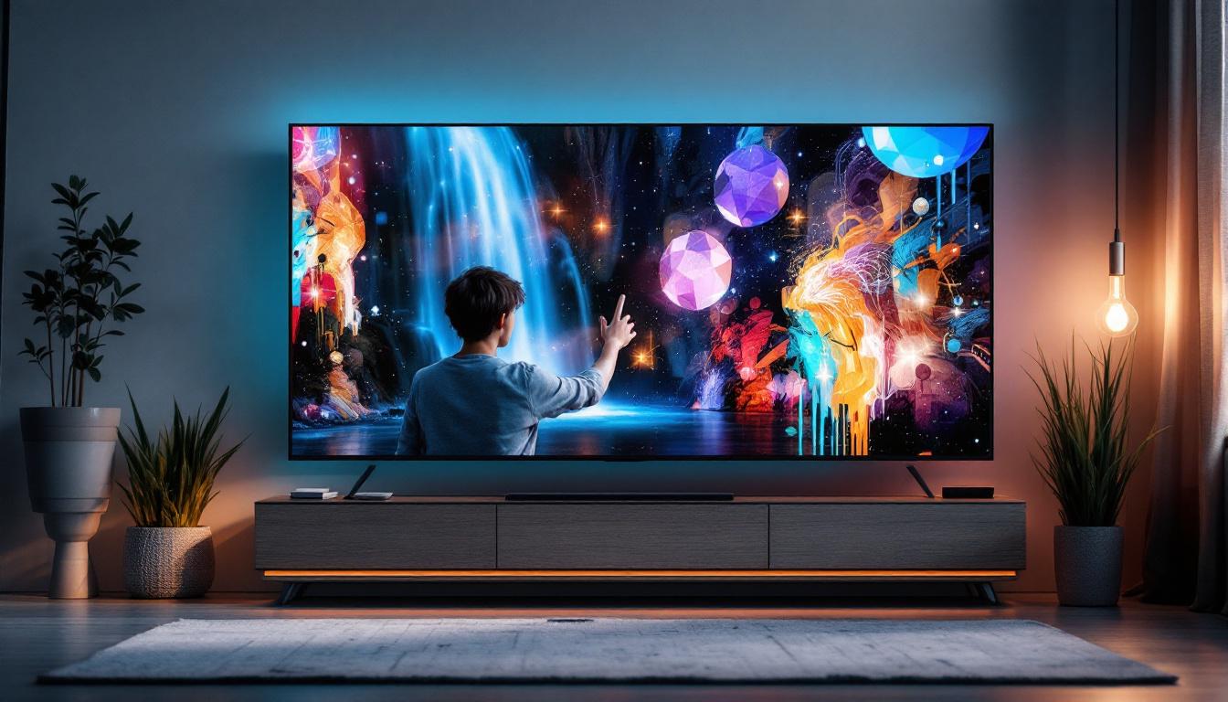 A photograph of a modern television with a touch screen led display