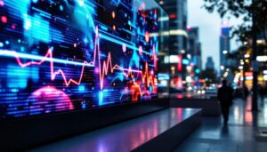 A photograph of a vibrant led wall display in an urban setting