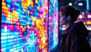 A photograph of a vibrant led display in action