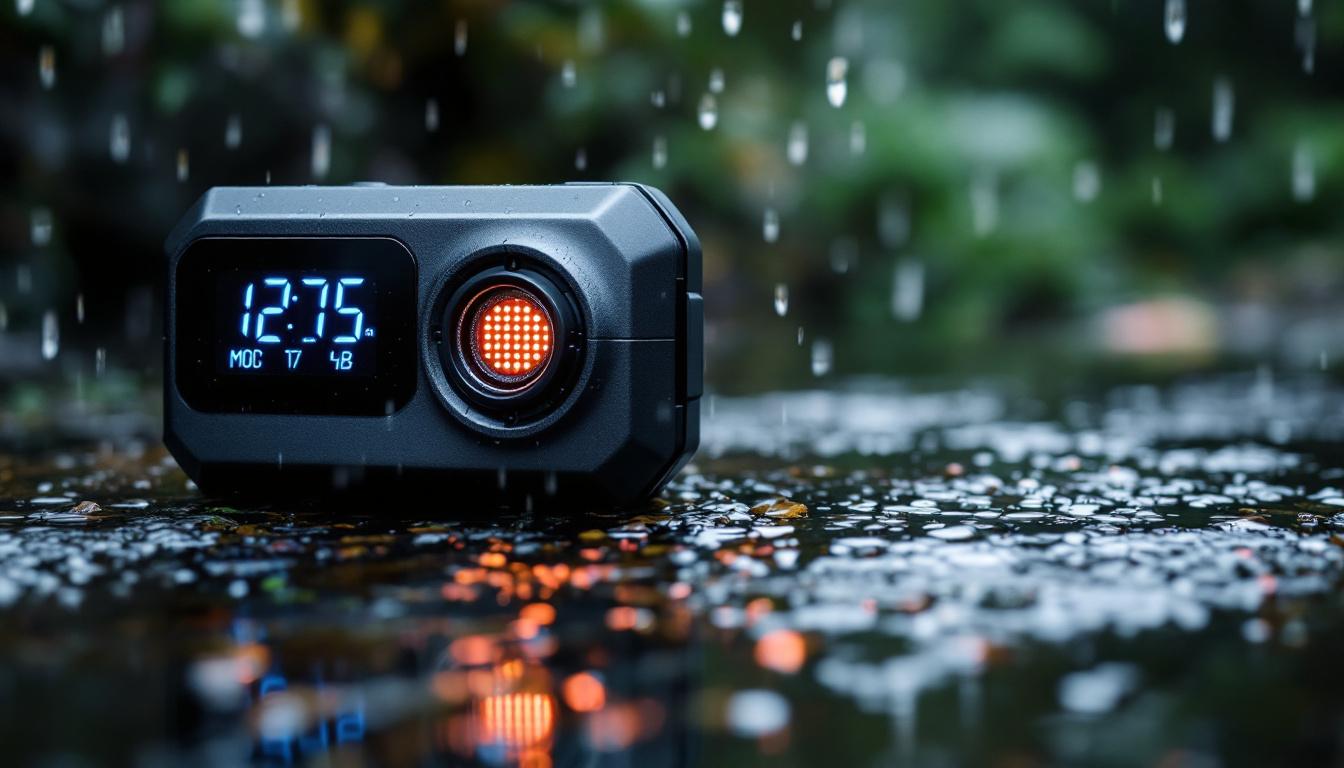 A photograph of a weatherproof connection box with an led display