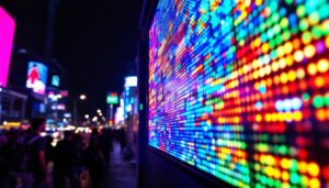 A photograph of a vibrant led display in action
