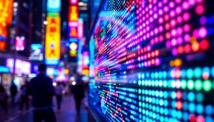 A photograph of capture a photograph of a vibrant led display sign in action