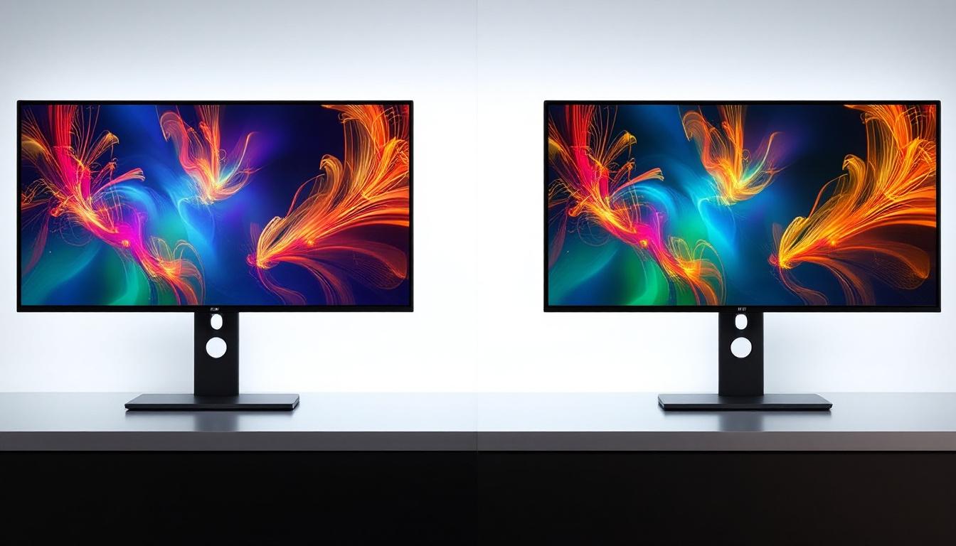 A photograph of a side-by-side comparison of two led displays