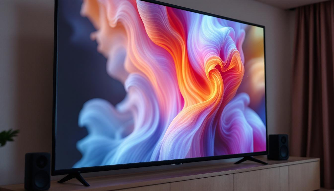 A photograph of a person measuring a projector screen in a home theater setup