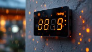 A photograph of capture a photograph of a weatherproof led display switch installed in an outdoor setting