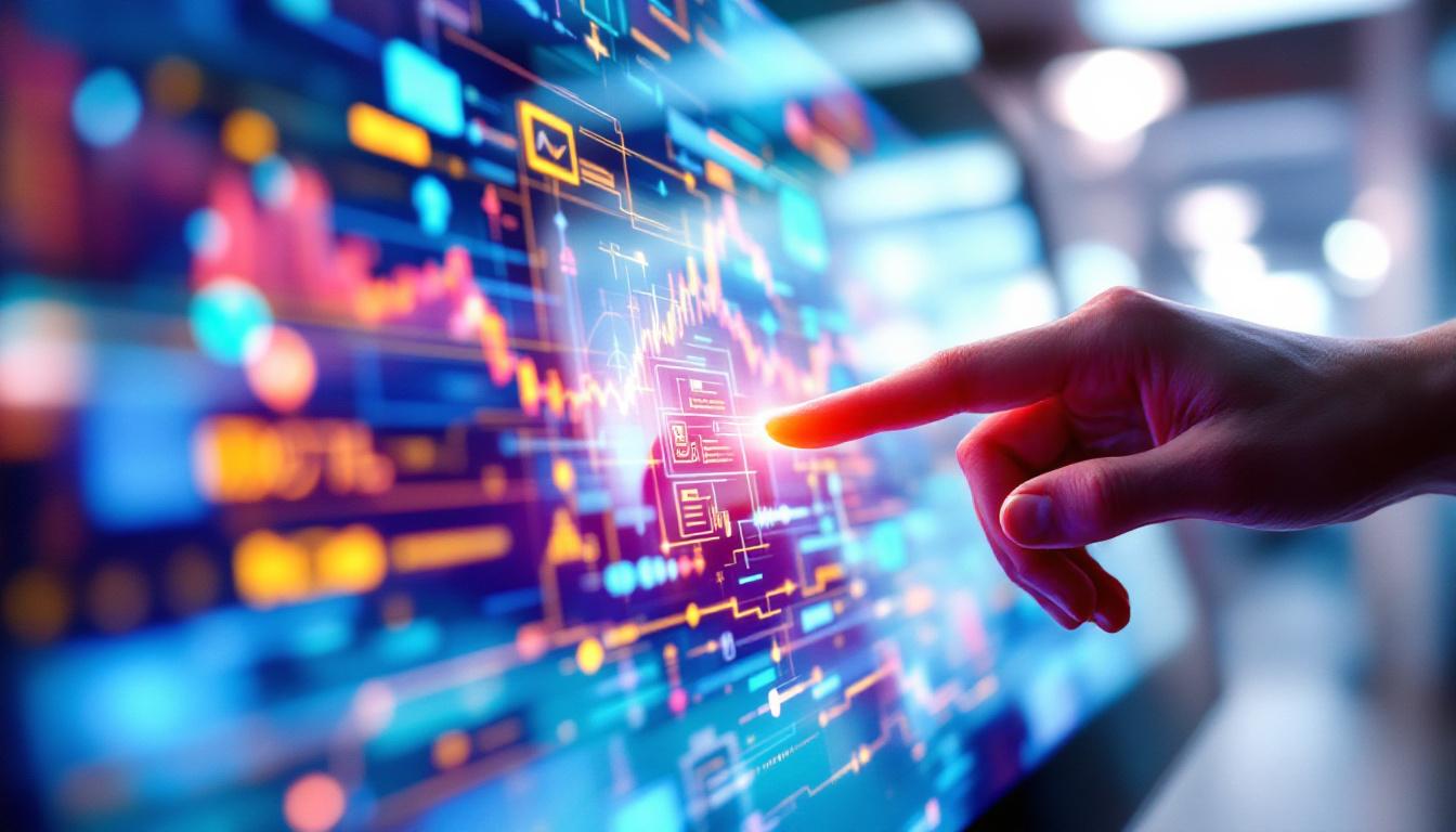 A photograph of a close-up of a vibrant touch screen lcd display in use