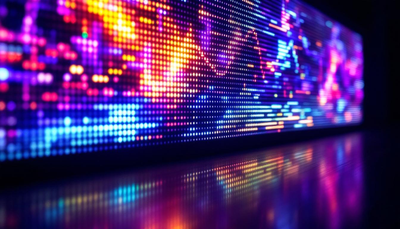A photograph of a vibrant led display in a dark environment