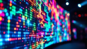 A photograph of a vibrant led video wall in action during a live event