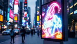 A photograph of capture a photograph of a vibrant outdoor led electronic message sign in action