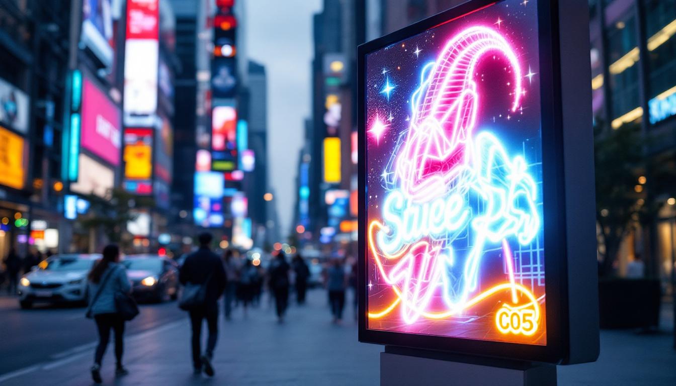 A photograph of capture a photograph of a vibrant outdoor led electronic message sign in action