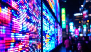 A photograph of a vibrant led display in action