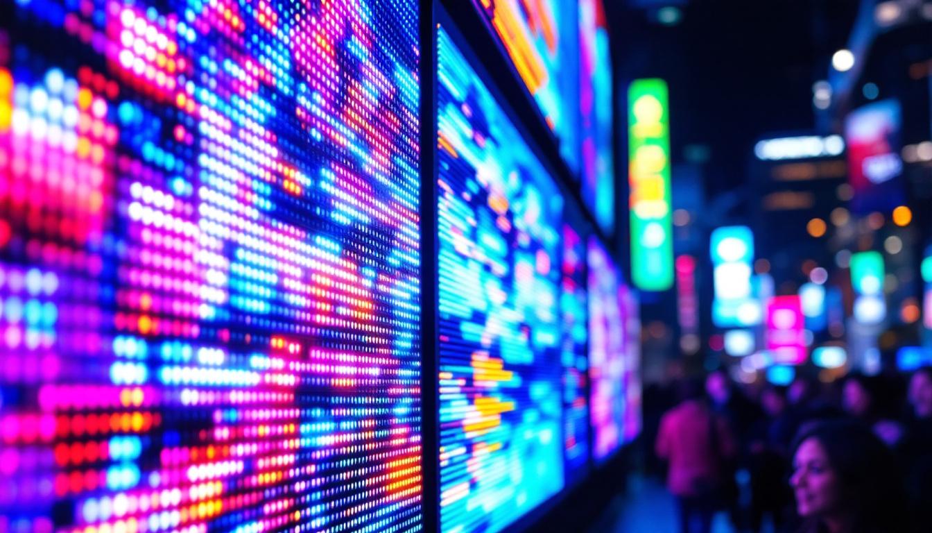 A photograph of a vibrant led display in action