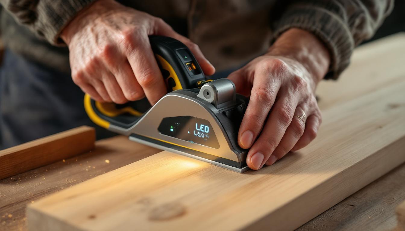 A photograph of a hand planer in action