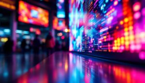 A photograph of a vibrant led display in action