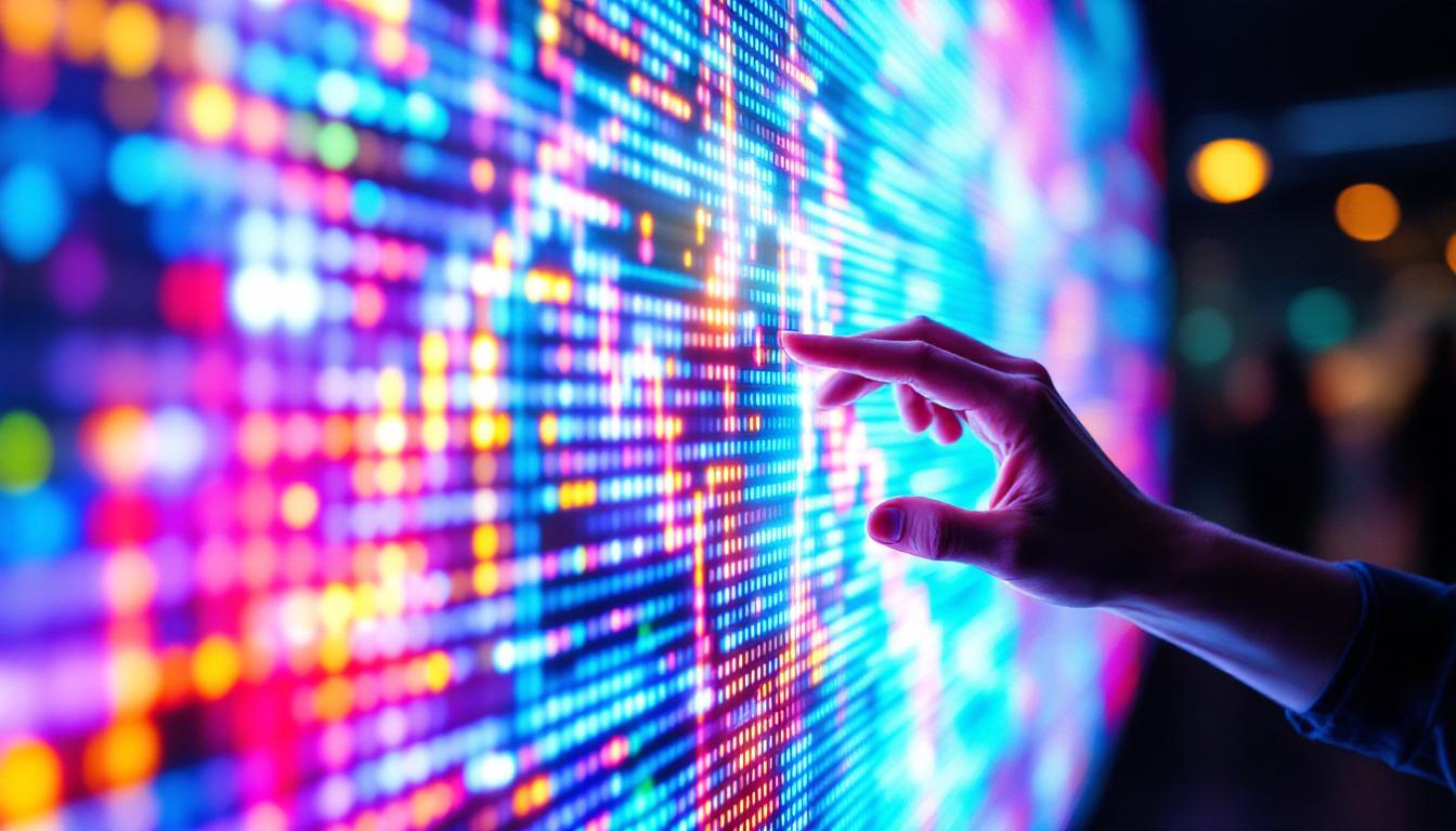 A photograph of a close-up shot of a vibrant led display in action