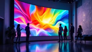 A photograph of capture a photograph of the denver showroom's vibrant led display in action