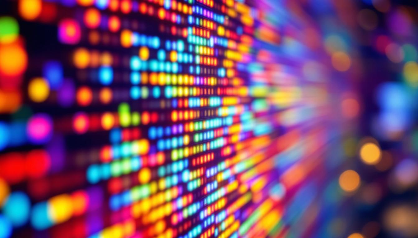 A photograph of a close-up of an lcd screen displaying vibrant colors and intricate details