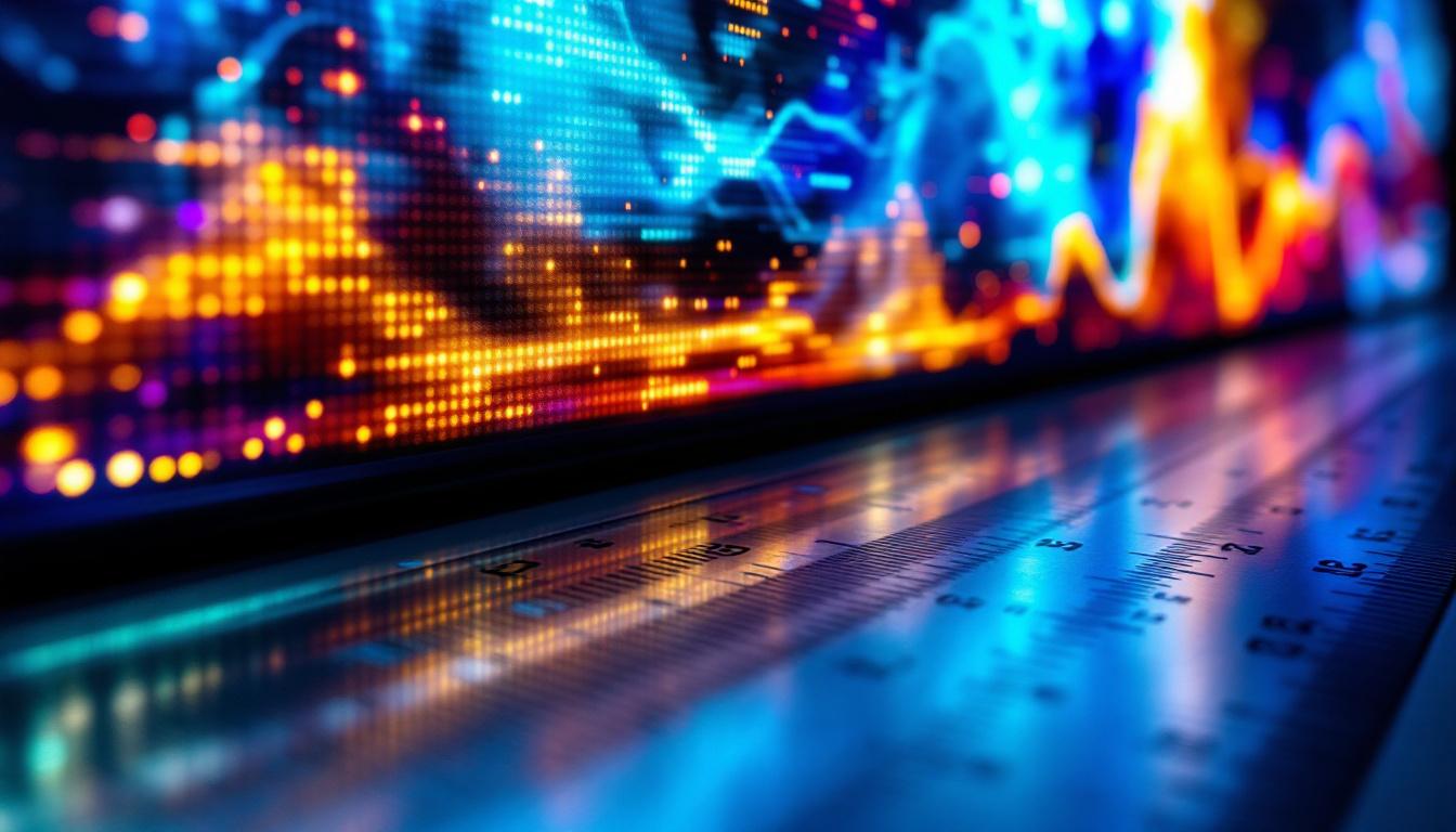 A photograph of a vibrant led display showcasing a dynamic visual