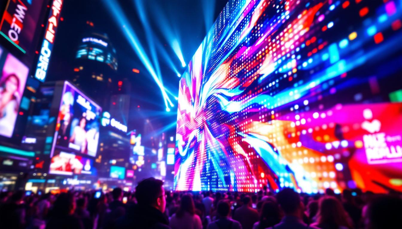 A photograph of a vibrant led display in action