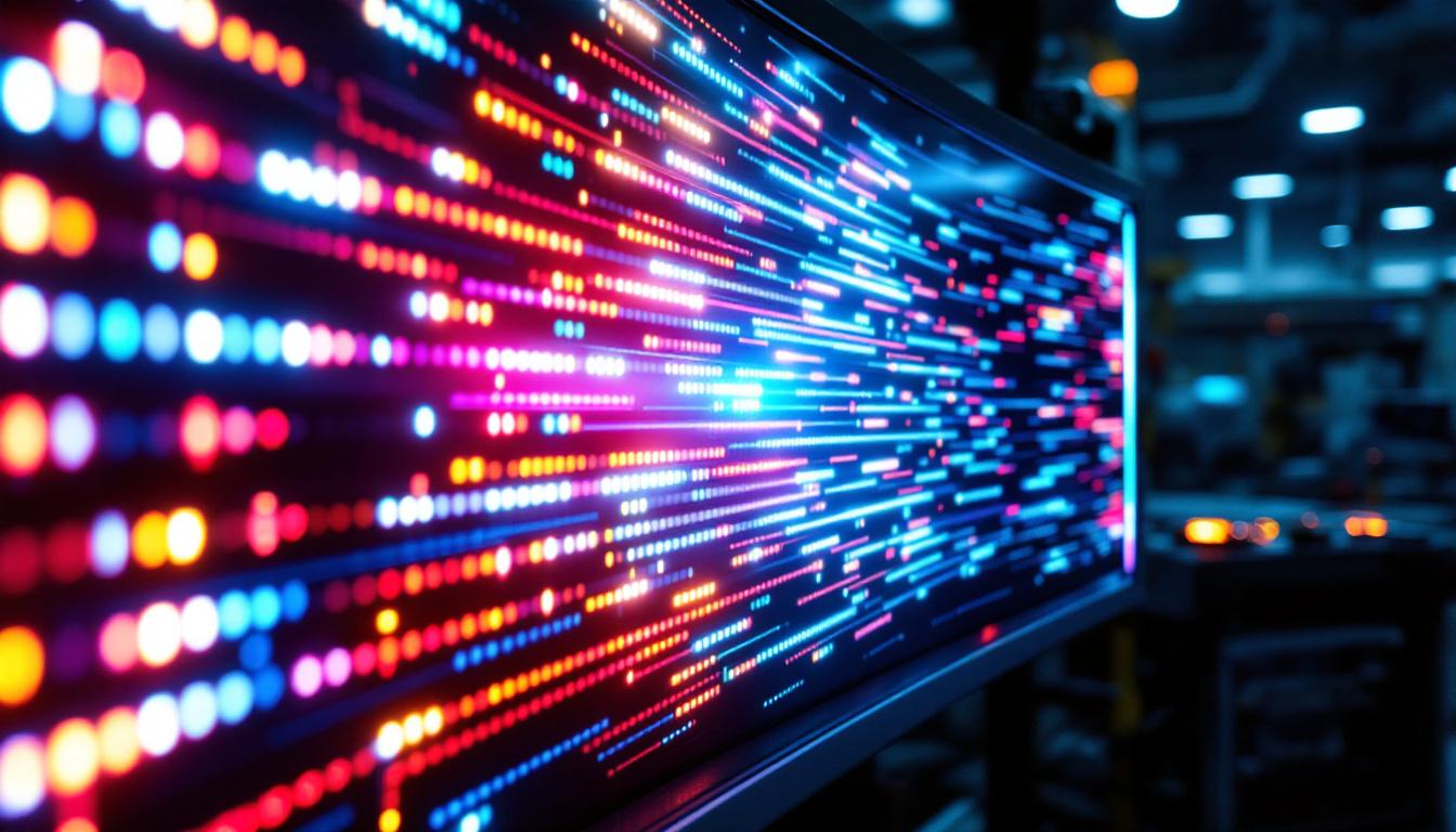 A photograph of a vibrant led display in an industrial setting