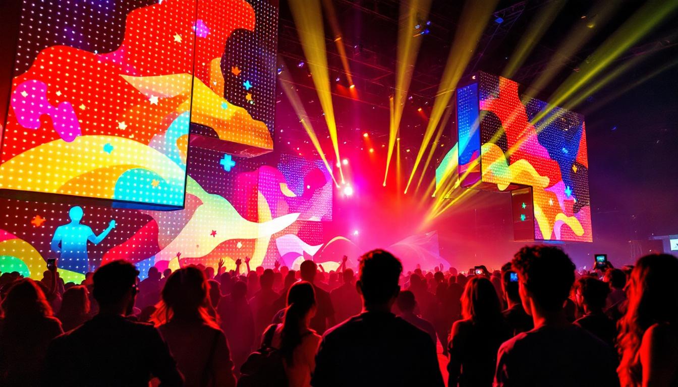 A photograph of a vibrant led display in action