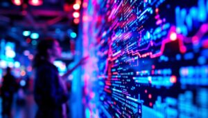 A photograph of a close-up shot of a vibrant led display showcasing vivid colors and high contrast