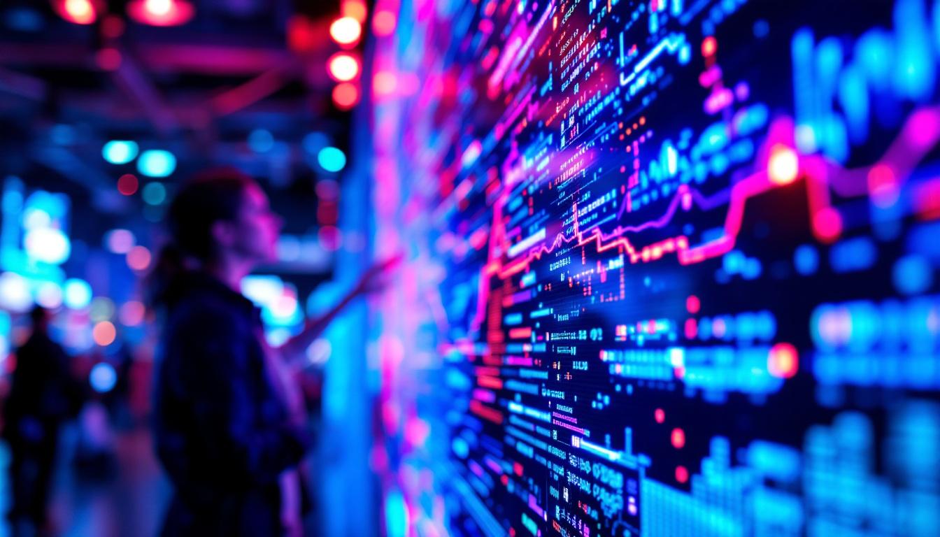 A photograph of a close-up shot of a vibrant led display showcasing vivid colors and high contrast